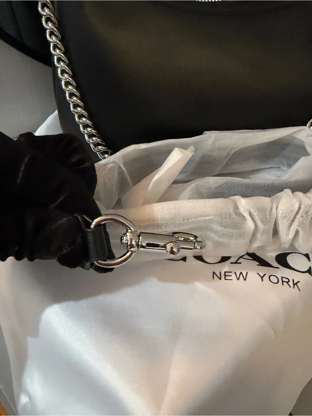 Coach Juliet Shoulder Bag 25 with a Silver Chain Black Soft Leather